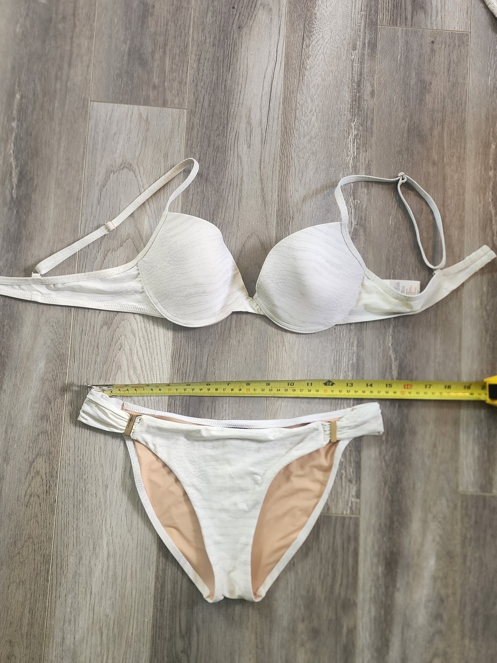 BCBGMaxAzria White Two-Piece Bikini with Gold Accents Small